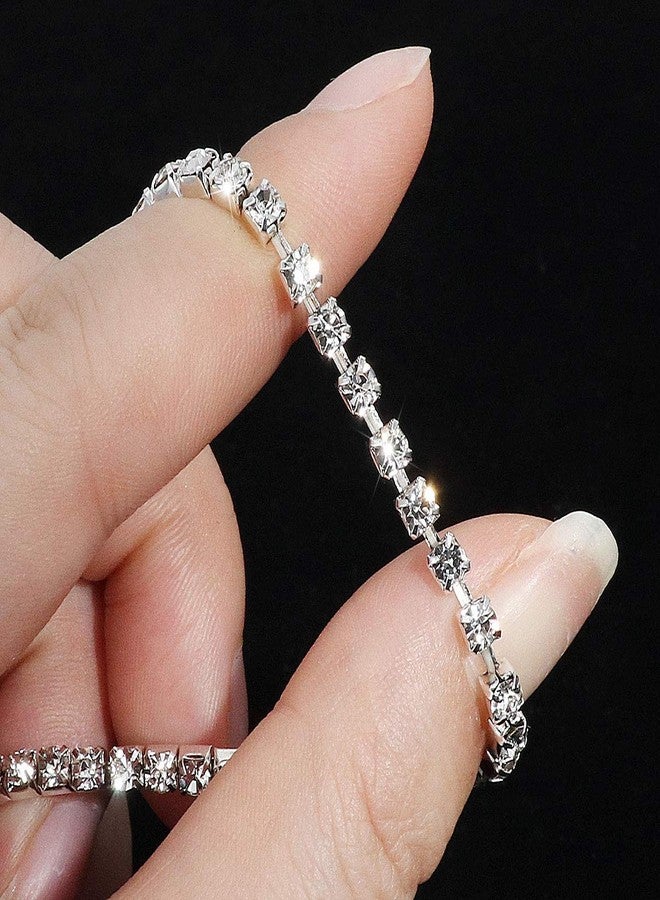 Wovanoo 4Pcs Crystal Ankle for Women Cubic Zirconia Tennis Stretch Anklets Diamond Elastic Foot Chain White - Image 4